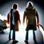 Placeholder: Marty and doctor brown from Back to the Future movie flying through time, ultra realistic, high detail, ray tracing, 8k,concept art, steam punk, future