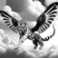 Placeholder: a black and white tiger with wings flying in the sky