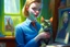 Placeholder: kitten girl secret agent joker in an office in sunshine, very detailed, oil painting