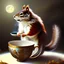 Placeholder: laughing squirrel king sleeping, dreaming of the moon, drinking warm tea surfing waves on a teacup,misty fantasy art, book cover