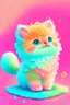 Placeholder: digital illustration of an Adorable, tiny, fluffy, playful kitten, cartoon style, using bright and pastel colors