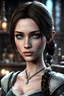 Placeholder: A young female imperial barmaid from Skyrim with light blue eyes, brunette, melancholic, wholesome, sad