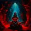 Placeholder: An oil painting of Hindu god YAMA in a cave, neon red colors, high detail, dark vibe