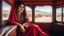 Placeholder: Hyper Realistic Photographic Close View Of A Beautiful Pakistani Pashto Young Woman Sitting Inside A Traditionally Crafted Pakistani Buss And Looking Outside From That Pakistani Buss's Window, Woman Is Smiling, Have Beautiful Eyes & Beautiful Long Black Hair Whirling From Outside Window (Wearing Red Dress With Maroon Embroidery & White Dupatta) At Beautiful Sunny Day Showing Dramatic And Cinematic Ambiance.