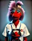 Placeholder: Portrait, hybrid character, waitress woman with monster muppet mask that covers her entire head, retro style, Sesame Street style, smooth, unreal engine 5, god lights, ray tracing, RTX, lumen lighting, ultra detail, volumetric lighting, 3d.