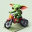 Placeholder: isometric voxel minecraft gremlin on 3 wheel scooter bike