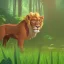 Placeholder: picture for children's book showing a cute lion behind tall grass in the jungle.