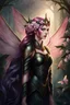 Placeholder: Pink,Hydrangea,orchids,lilies of the valley,night,pink hair,rapunzel hair,elven crown,dragonflies,pointed ears,elven ears,dark fairy princess,sparkle,,dark gold armour,fairy wings,pink