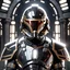 Placeholder: star wars bald male corellian pilot wearing pearlescent black and gunmetal grey First Order special forces heavy assault armor and helmet with gold trim inside the jedi temple, centered portrait, hyperdetailed, dynamic lighting, hyperdetailed background, 8k resolution, volumetric lighting, light skin, fully symmetric details