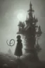 Placeholder: cute girl and litlle monster,Style John Kenn Mortensen,