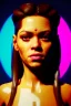 Placeholder: portrait, Shakira, artist, Realistic image, latex style dress. loose long hair, eyes make up, perfect, glow, circle iris. Neon colors, leds, geometric shapes. Dark background, photo studio, neon lights. Cyberpunk, concept art, smooth, unreal engine 5, god lights, ray tracing, RTX, lumen lighting, ultra detail, volumetric lighting, 3d, finely drawn, high definition, 4k.