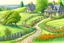 Placeholder: colored pencil sketch of a winding path to a country home --ar 4:3 --s 150