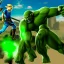 Placeholder: link in zelda fighting the hulk, realistic photo