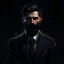 Placeholder: Dark haired bearded man in suit, dark atmosphere digital art