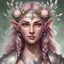 Placeholder: Generate a dungeons and dragons character portrait of the face of a female spring Eladrin. She is a circle of the Shepard Druid who's is dedicated to protecting magical creatures. She looks sweet and approachable. She wears a dainty circlet made of silver coated branches. Her hair is pink and voluminous, her skin sun-kissed. Her eyes are hazel.