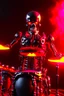 Placeholder: 4k realistic terminator surrounded by flames playing hardrock drums