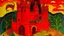 Placeholder: A red fiery vampiric fortress designed in Kuna molas painted by Paul Gauguin