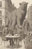 Placeholder: Humans appearing as beasts in a cafe street scene