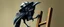 Placeholder: crow dad, faceted portrait, wearing mirror hat, climbing ladder, writing with chalk a nice little dog poem in the style of escher and bach
