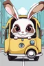 Placeholder: cute angry Chocolate Bunnie with big eyes and big ears sitting on bus