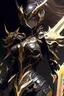 Placeholder: a woman with a sword in her hand, 2. 5 d cgi anime fantasy artwork, ghostblade, black and golden armor, of a beautiful saryn warframe, intricate assasin mecha armor, black armor, sharp black armor, dark warrior, cgsociety 9, anime fantasy artwork, of a beautiful female warframe, detailed warframe fanart