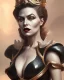 Placeholder: old evil queen in black leather gown, femme fatale, volouptous, busty, cleavage, angry, emperious, 8k resolution concept art portrait by Greg Rutkowski,