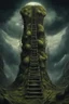 Placeholder: ladder to nowhere curiosities in a mossy nightmare dream, neo surrealism, styled by Zdzislaw Beksinski and Roland Topor, hyperdetailed, black background, eerie, magical effects, trending on Artstation, 8k, wonderfully morbid and strange, by Magritte