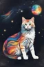 Placeholder: high quality, beautiful and fantastically designed silhouettes of colorful cat due to gravitational waves, beautifully designed wavelengths, very weak vibrations caused by fluctuations in the gravitational field of the universe, wave nature, stretching and compression, by yukisakura, awesome full color,