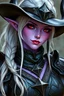 Placeholder: Dungeons and Dragons cowboy shot of a female noble drow inquisitor blessed by Asmodeus. She has white hair in a dutch sidetail, vivid lilac colored skin, looks about 30, crimson eyes, black adamantine armor, and has a smirk on her face.