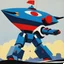 Placeholder: [art by Nicolas de Staël: solid areas of primary colors] UFO Robot Grendizer: Grendizer is a giant monster robot that interfaces with Spacer (Spaizer), a flying saucer that enables the robot to fly.