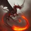 Placeholder: dragon rouge, ailes noires, crache du feu