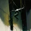 Placeholder: Minimal abstract oil painting of a falling person limbs sinew. Amongst concrete fragments brutalist architecture and hanging wires illuminated at night. In the style of Justin Mortimer and Phil Hale and Ashley Wood