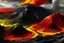 Placeholder: acidic soil with lava and mountains , red white yellow black colors , magic the gathering style, hyper realistic style