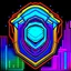 Placeholder: cyberpunk retro futuristic police badge in the city for comics