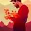 Placeholder: messi portrait , detailed hands, at dawn by atey ghailan, golden light , white robe, holding leaves and flowers , angels background, volumetric light, high detail, red leaf tree, mountains in background, perfect