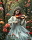 Placeholder: Gorgeous Photography Beautiful Princess playing violinist in Wild garden,flower,birds surrounding,fractal ornamentation, over detailed, gloriously full and confusing, nothing that really exists, everything made up, fantasy world, sweet briar, photography graphic art, song birds, ochre rose,rose buds, dewy morning, forest of oaks