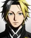 Placeholder: Detailed anime portrait of denki Kaminari from my hero academia, gold hair and golden eyes, black suit, intricate details, full body portrait, keep head in frame, slight smile, black Japanese motif, concept art, highly detailed, digital painting, concept art, sharp focus, illustration, art by Yoji Shinkawa, WLOP and greg rutkowski and alphonse mucha and artgerm and yanjun Chen and Junji ito and Makoto Shinkai, HDR, octane render