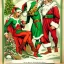 Placeholder: two elves. woman and man. Christmas scene. poster. marvel comic. low-key