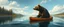 Placeholder: airbrush rendering, bear in life boat in lake