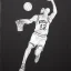 Placeholder: Realistic, drawing, black and white, basketball player, slam dunk