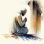 Placeholder: A man is praying namaz, watercolour painting