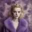 Placeholder: Elle fanning,, egonSchiele, style, purple fur, flowered wallpaper background, old autochrome