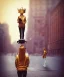 Placeholder: Statue of Queen of photography. Cute blonde woman. Photographer in golden crown. Standing on the street. Big camera in her hand. hyperdetailed, photorealistic, trending on artstation, greg rutkowski, beksinski, kodachrome, lomography, golden hour, bokeh, volumetric light