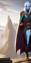 Placeholder: Dungeons and dragons character, wizard elf male, high detail, High definition, long white hair, wizard robe, joyful happy expression, smiling, adventurer cape, travel backpack