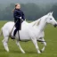 Placeholder:  Greta Thunberg portrait riding a white horse like putin