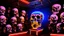 Placeholder: hundreds of non-anatomically correct, dark comic art, graphic novel,human skulls stacked into a wall unusual neon lighting, high velocity, 64k, dystopian, vray,