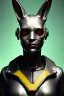 Placeholder: Medium Close Up Portrait, Front image. cyberpunk, rabbit mask, german woman, white short hair. latex, titanium suit. Yellow, black, red, color. Star Wars style. Color background, photo studio. Avatar image, highly detailed, concept art, smooth, unreal engine 5, god rays, ray tracing, RTX, lumen lighting, ultra detail, volumetric lighting, 3d, finely drawn, high definition, high resolution.