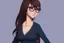 Placeholder: full body of a brown haired anime manga pregnant girl in dark blue dress with eyeglasses