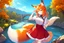 Placeholder: Girl, fox ears, one big fox tail, orange hair, red skirt, river, fox foot