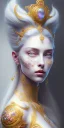 Placeholder: ultradetailed beautiful portrait painting of love Aphordite with short flowing grey-white hair and sharp piercing gaze of blue eyes, alluring beauty, wearing jewels, roses, ultra ornate, gold leaf deatils, wearing white smooth dress, by conrad roset, greg rutkowski and artgerm, trending on artstation